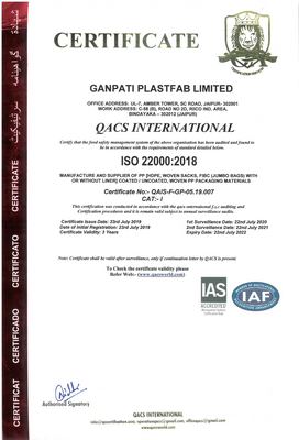 GANPATI PLASTFAB LTD ISO 22000:2018 CERTIFICATE